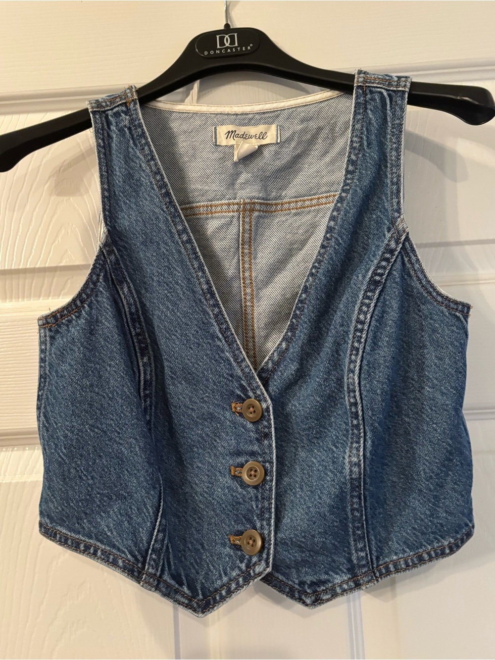 Madewell Medium Blue Denim Vest with V-Hem
